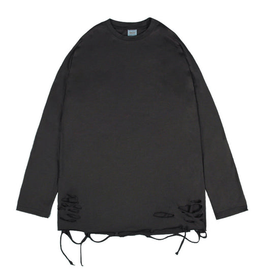 Men Long Sleeve T-Shirt Ripped T-shirt Trendy Loose