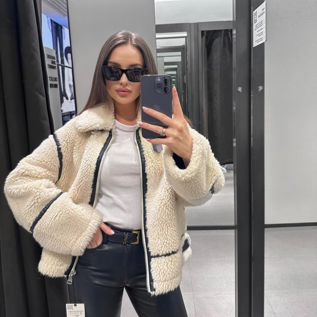 Women Cotton Coat Casual Lamb Wool Warm Jacket