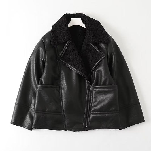 Women Cotton Coat Winter Casual PU Leather Jacket