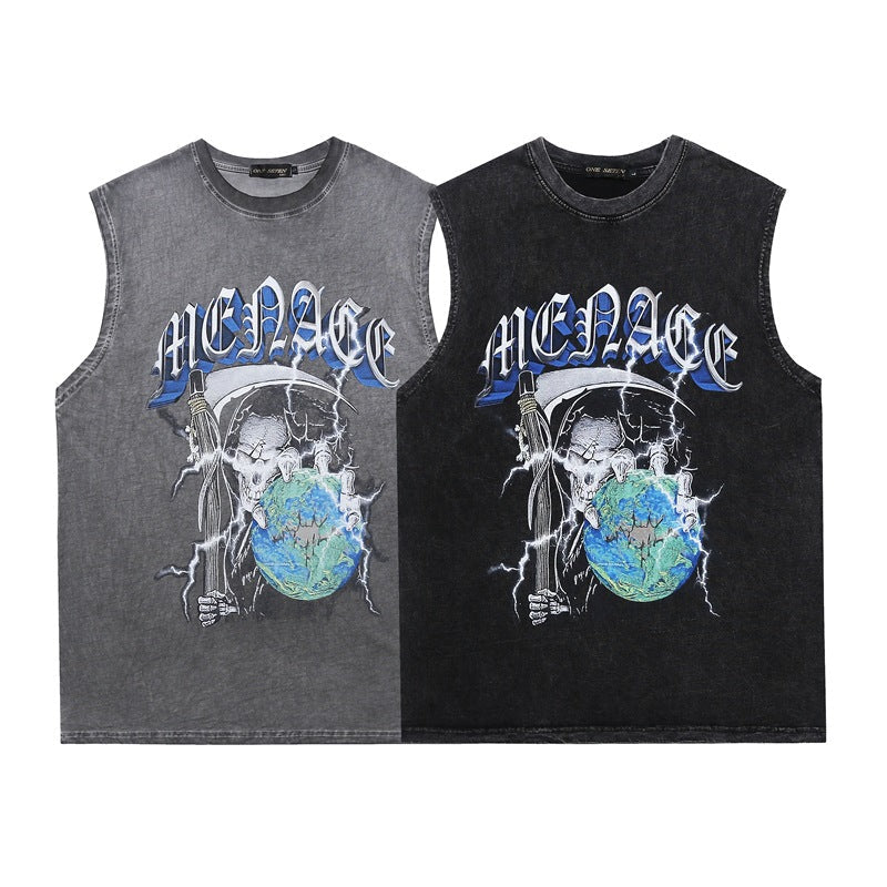Men Vest Washed Distressed Sleeveless T-shirt Loose Vest