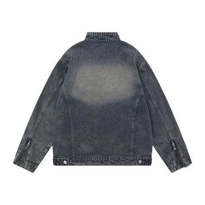 Men Jacket Coat Denim Jacket Men Washed and Worn Denim Cargo Pants Coat