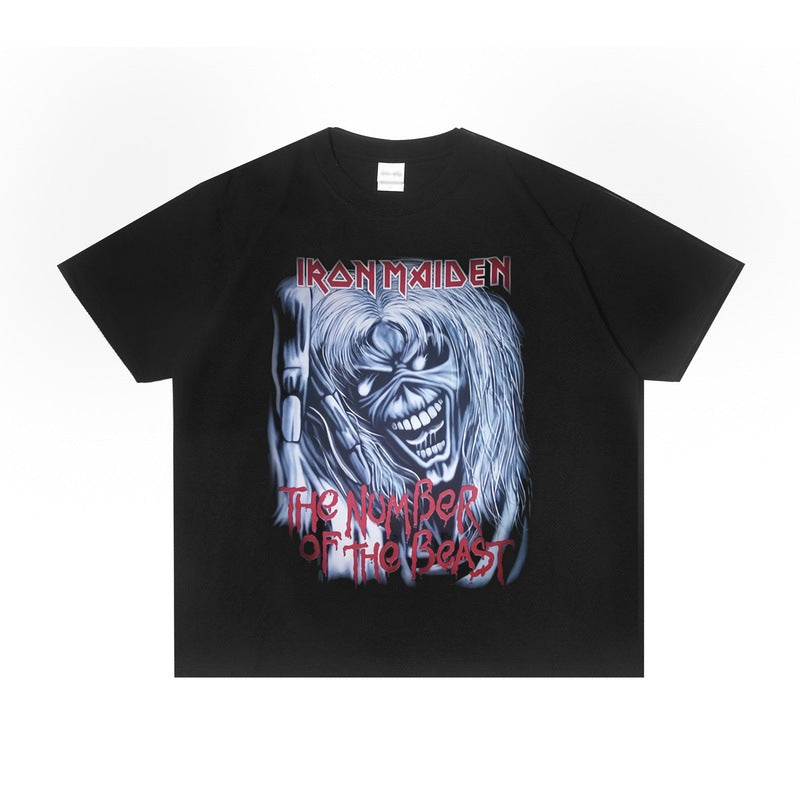 Rock Star T Shirt Iron Maiden Band Rock Retro Distressed T-shirt Loose