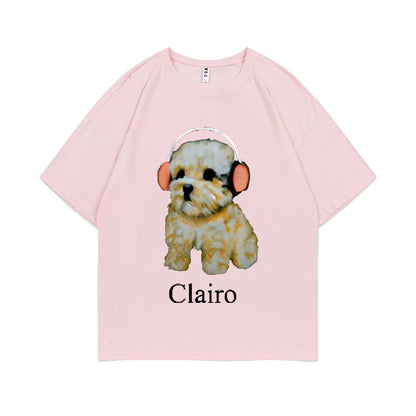 Clairo Dog Puppy Headphones Graphic Print Tshirt Summer Male