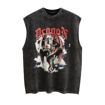 Men Vest Washed Distressed Sleeveless T-shirt Loose Vest