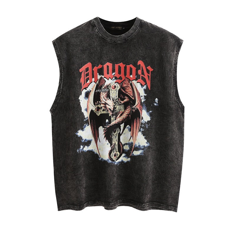Men's Vest Washed Distressed Sleeveless T-shirt Men's Oversize Loose Vest