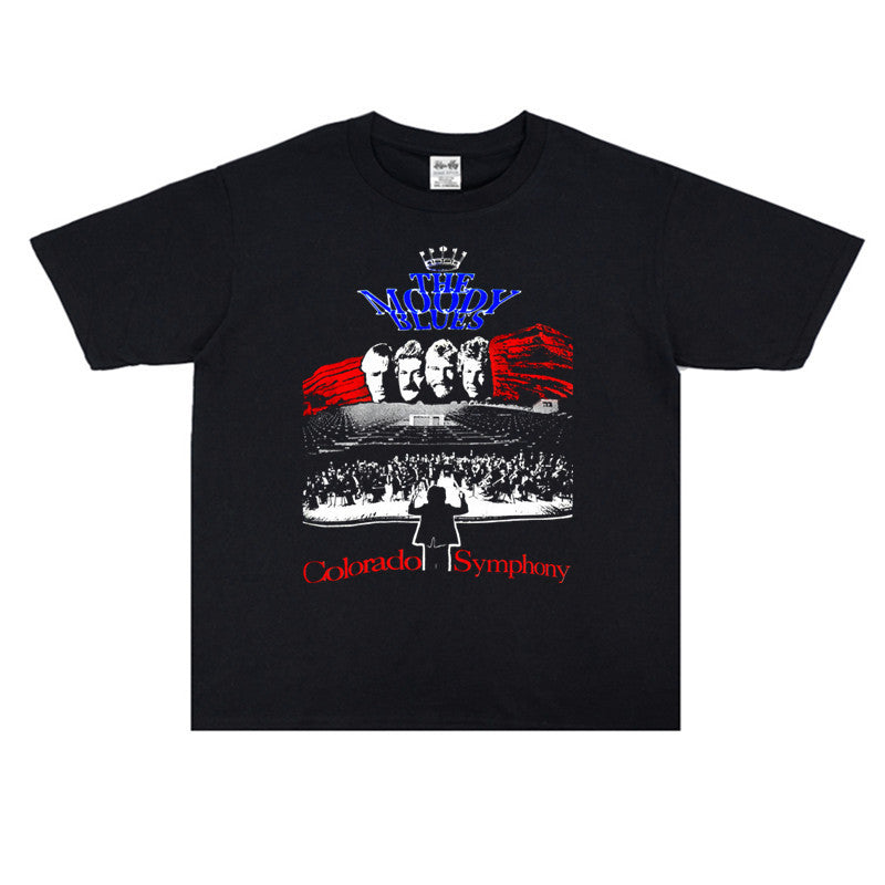 Rock Star T Shirt the Moody Blues Band Washed Distressed T-shirt Short Sleeve round Neck Loose