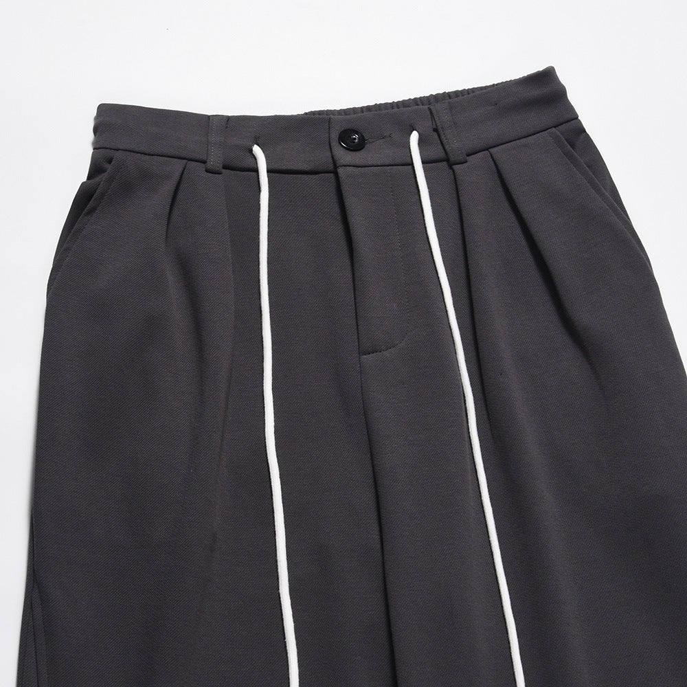 Men Sweatpants Solid Color Suit Pants Men's Summer Simplicity Loose Pleated Drawstring Straight Casual Trousers