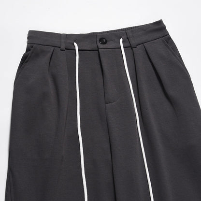 Men Sweatpants Solid Color Suit Pants Men's Summer Simplicity Loose Pleated Drawstring Straight Casual Trousers