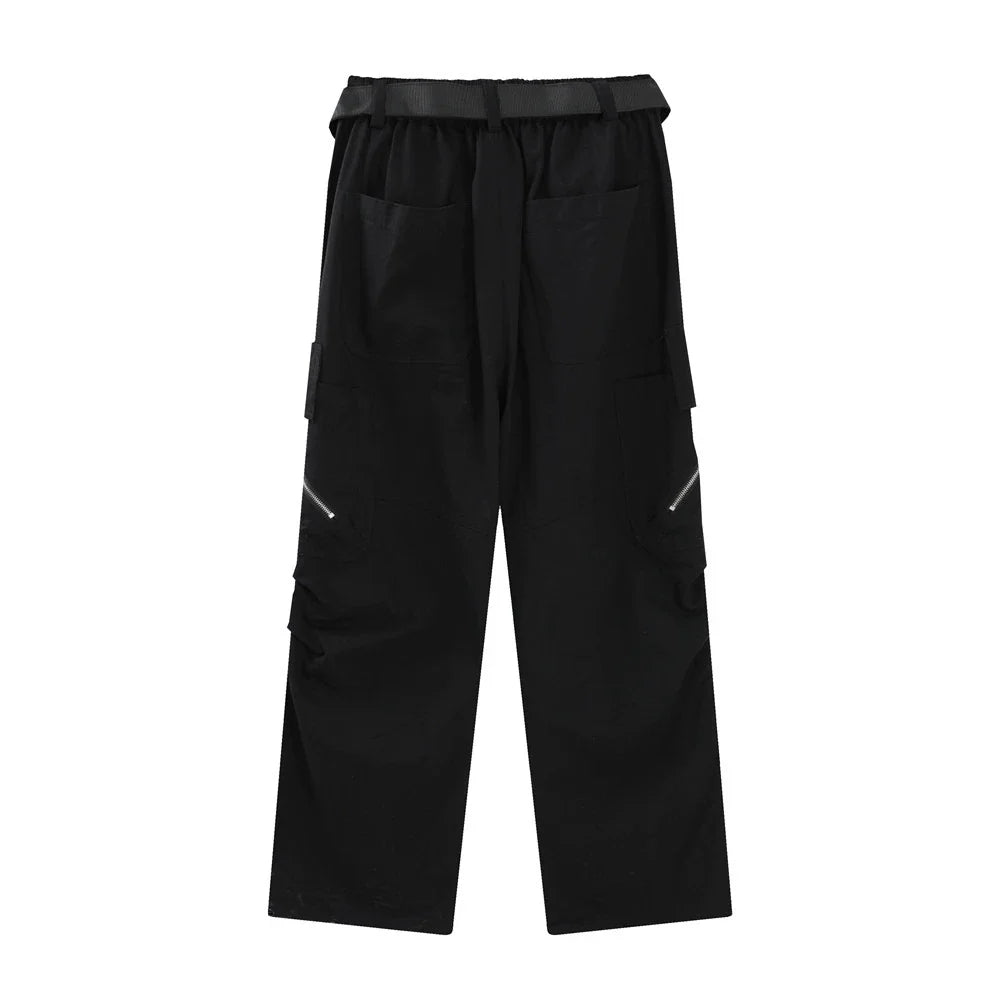Men Sweatpants Multi-Pocket Slacks Summer Loose Pleating Straight Wide Leg Pants