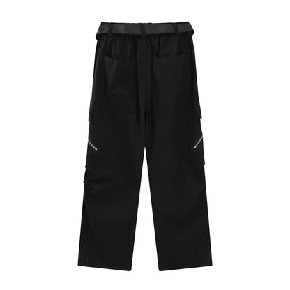 Men Sweatpants Multi-Pocket Slacks Summer Loose Pleating Straight Wide Leg Pants