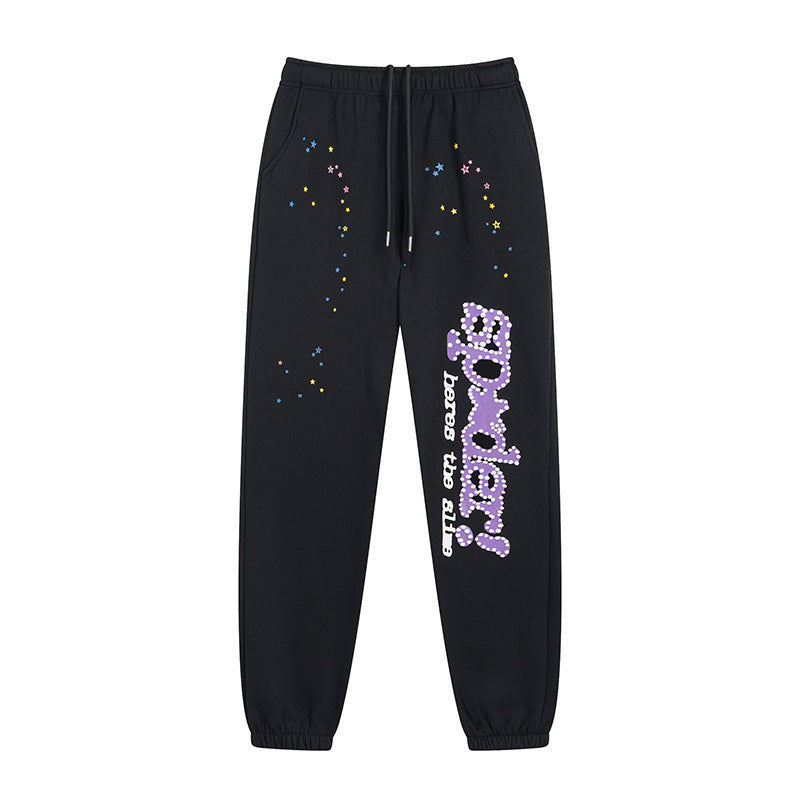 Sp5der Hoodie & Sweatpants 2 Piece Set Spider Web Stereo Printing plus Velvet
