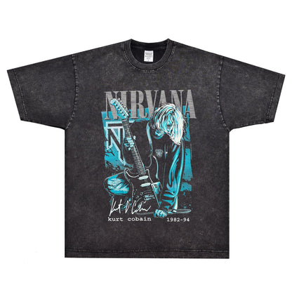 Rock Star T Shirt Kurt Cobain Nirvana Band Rock American Style Loose Vintage Short Sleeve