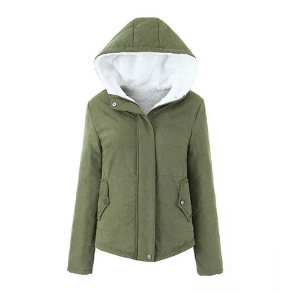 Women Cotton Coat Solid Color Zipper Fleece Padded Coat