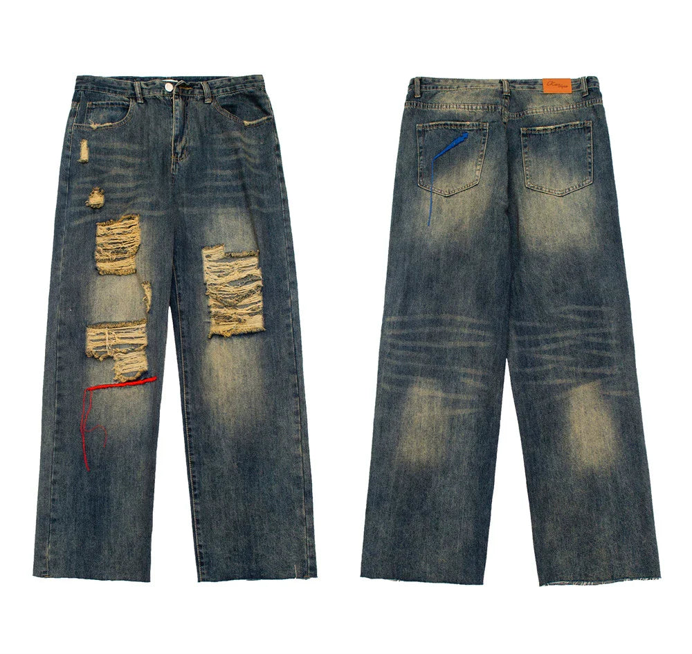 Men Jeans Make Old Ripped Loose Trendy