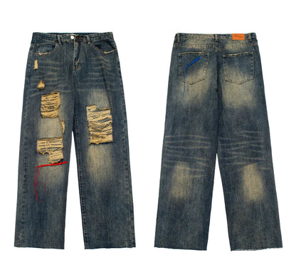 Men Jeans Make Old Ripped Loose Trendy