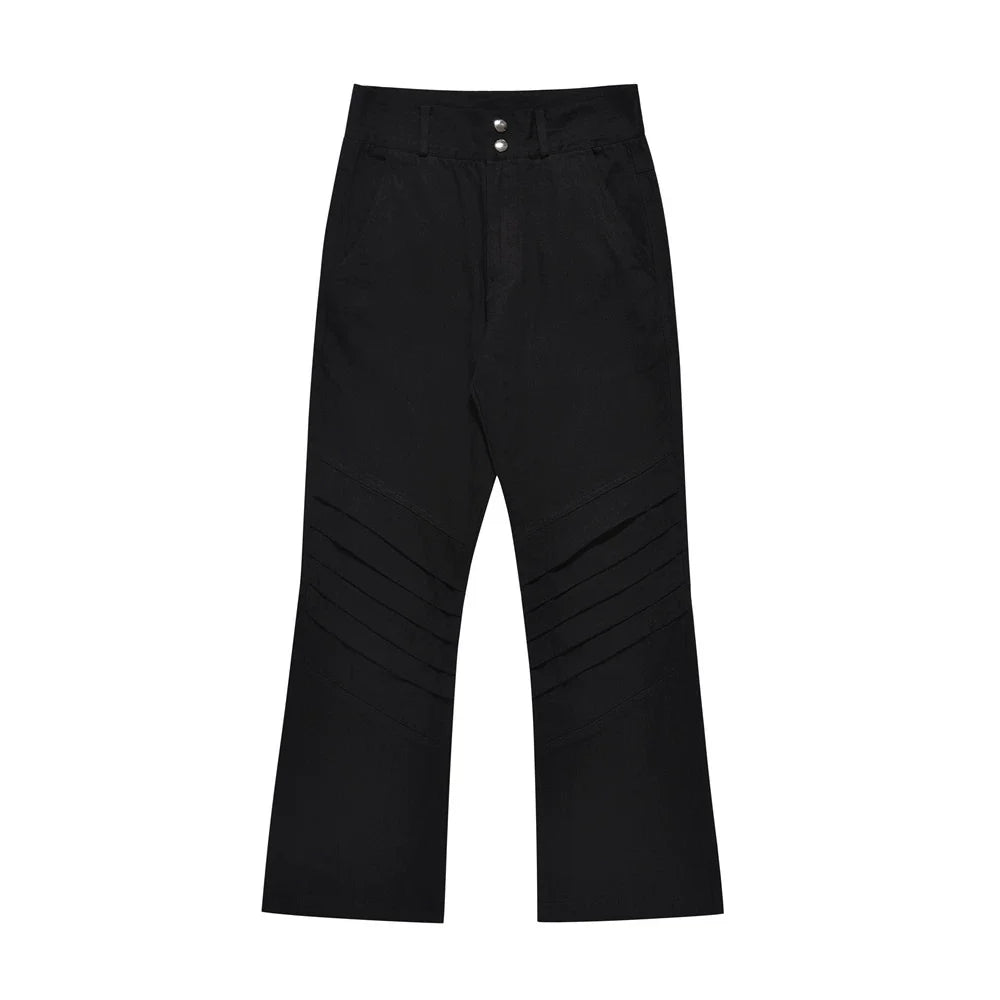 Men Sweatpants Layered Pleated Straight Jeans High Waist Casual Wide Leg Loose Trousers