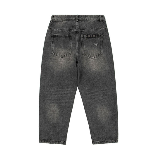 Men Jeans Black Jeans Retro Loose Straight-Leg Denim Trousers Men
