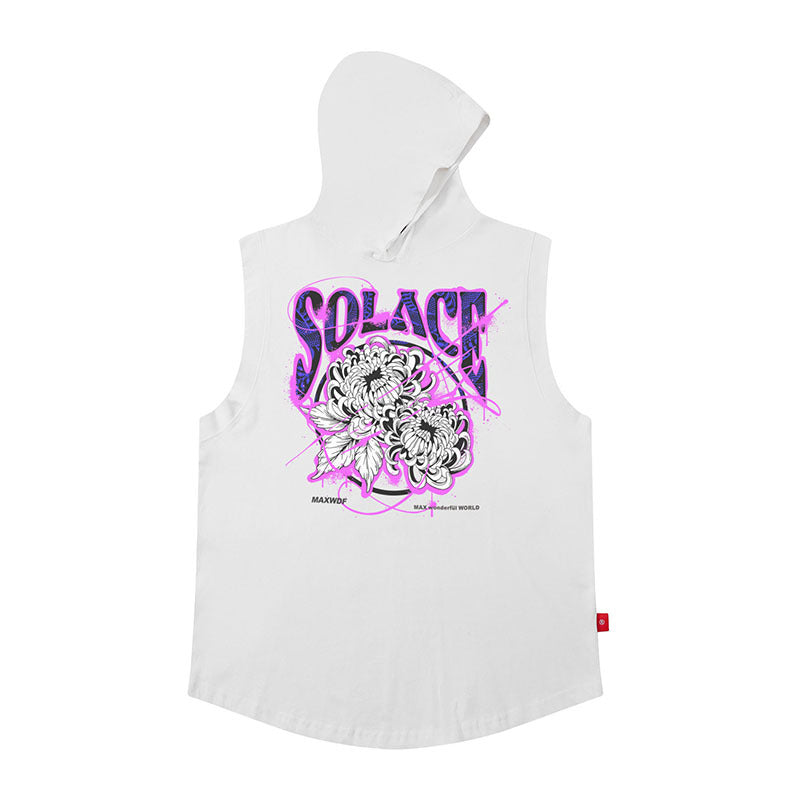 Men Vest Hip Hop Retro Hooded Vest Hip Hop Sleeveless T-shirt Men and Women