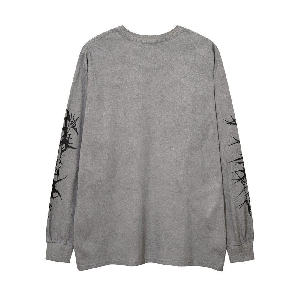 Men Long Sleeve T-Shirt Dark Graffiti Washed and Worn