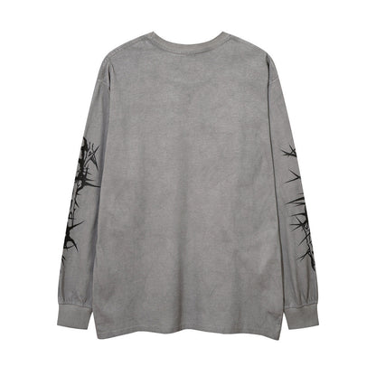 Men Long Sleeve T-Shirt Dark Graffiti Washed and Worn