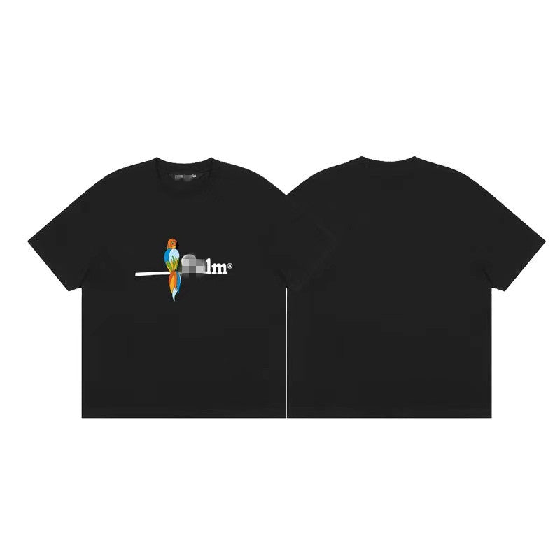 Palm Angle T Shirts Parrot Letter Print Couple High Street Loose Half Sleeve