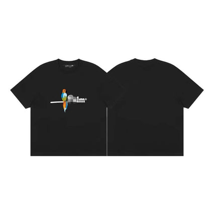 Palm Angle T Shirts Parrot Letter Print Couple High Street Loose Half Sleeve