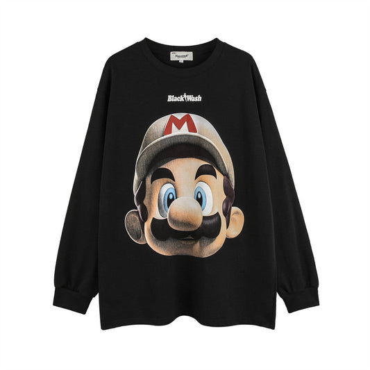 Men Long Sleeve T-Shirt Cartoon Super Mary Printed T-shirt