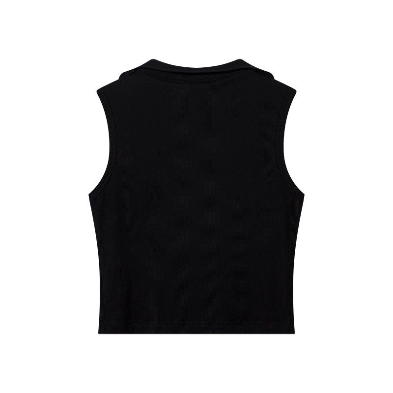 Women Vest Vintage Printing Lapel Zipper Short Vest