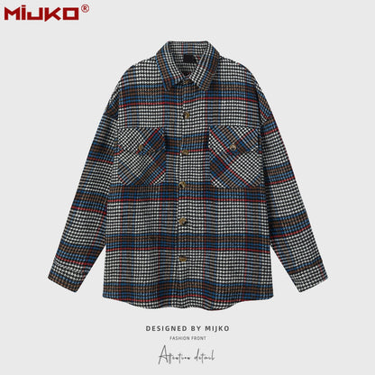 MIJKO Mens Jacket Loose Casual Plaid Jacket