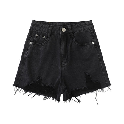 Women Shorts Ripped Burr Black Denim Shorts