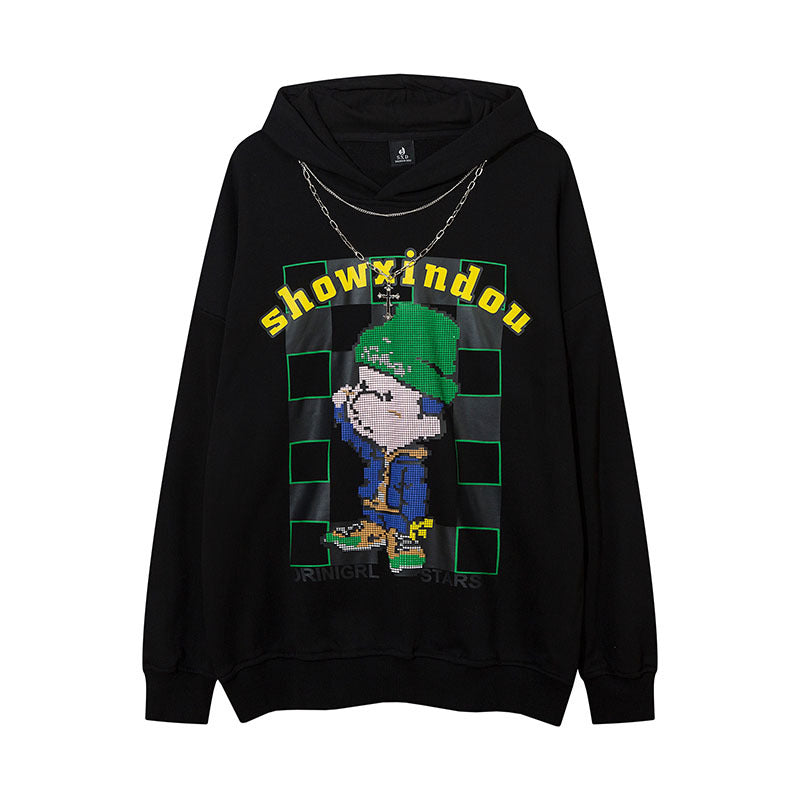 Men Hoodie Hiphop Cartoon Hooded Sweatshirt Men and Women