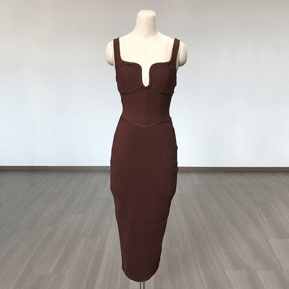 Women's Evening Dress Bandage One-Piece Dress Square Collar Sleeveless Sexy Slim Fit Camisole Gown