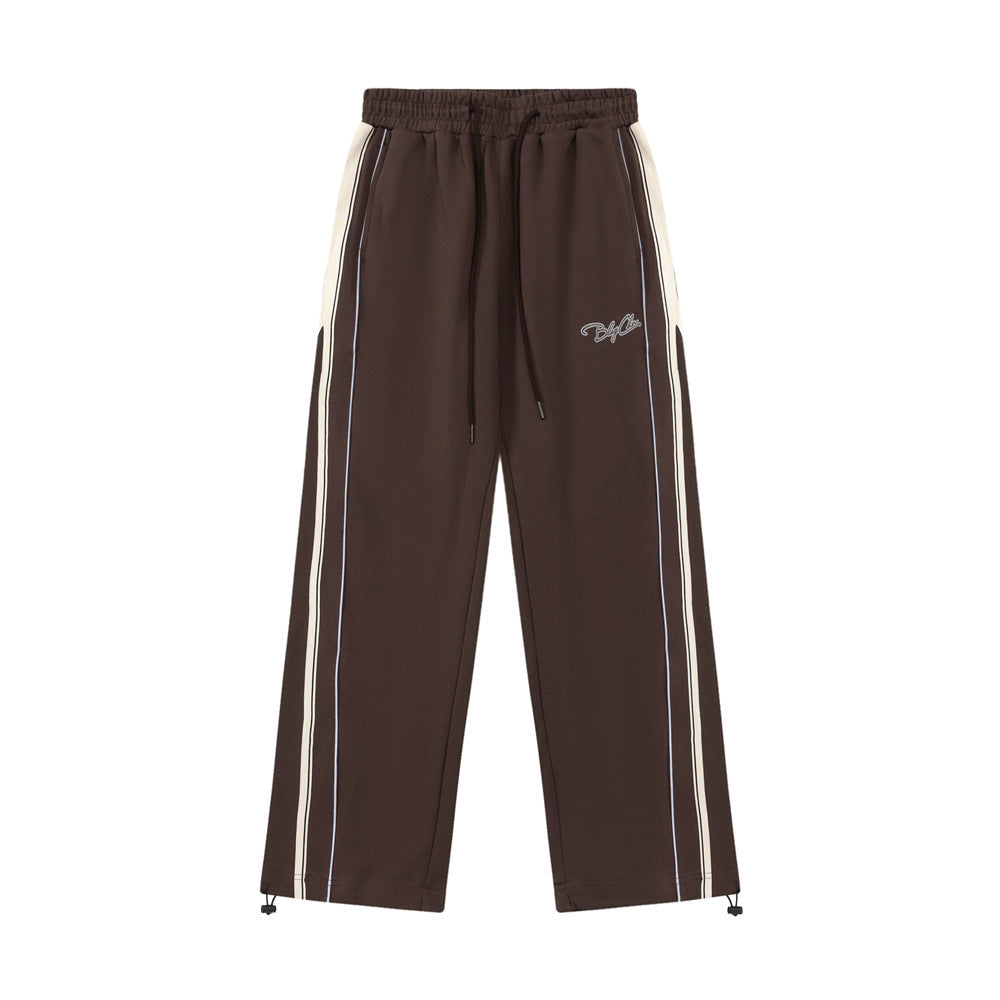 Men Sweatpants Side Stripe Stitching Straight Sweatpants Loose Sports and Leisure Trousers Drawstring Pants