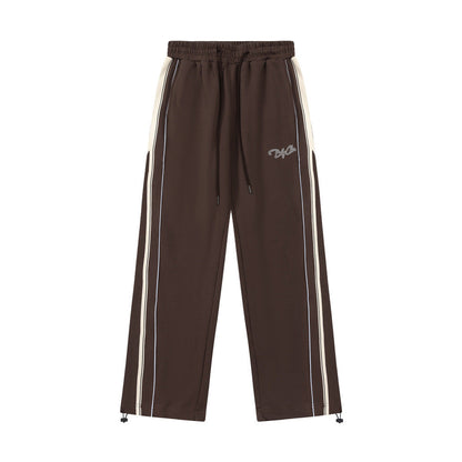 Men Sweatpants Side Stripe Stitching Straight Sweatpants Loose Sports and Leisure Trousers Drawstring Pants