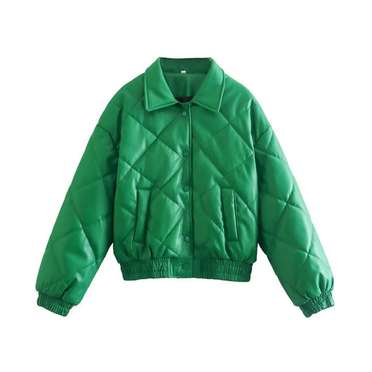 Women Cotton Coat Poly Urethane Leather Coat Jacket