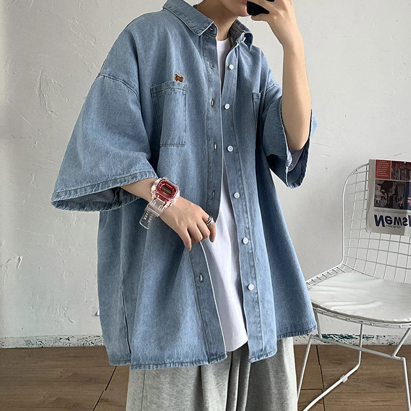 Men Shirts Denim Shirt Loose Summer