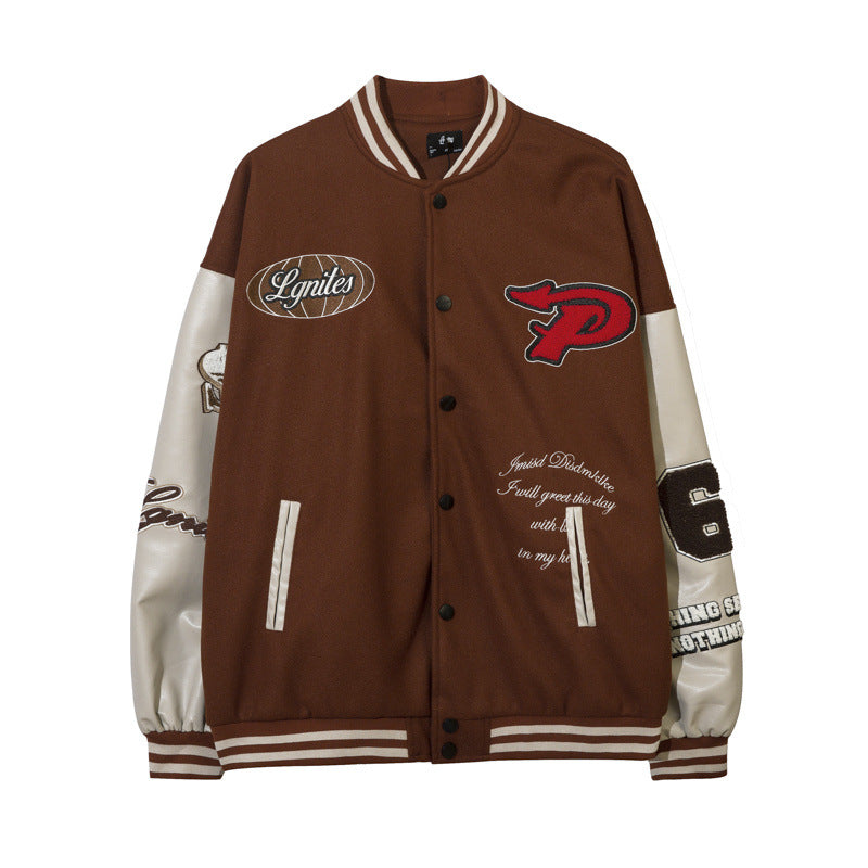 Women Jackets Vintage Flocking Embroidered Baseball Uniform PU Leather Jacket