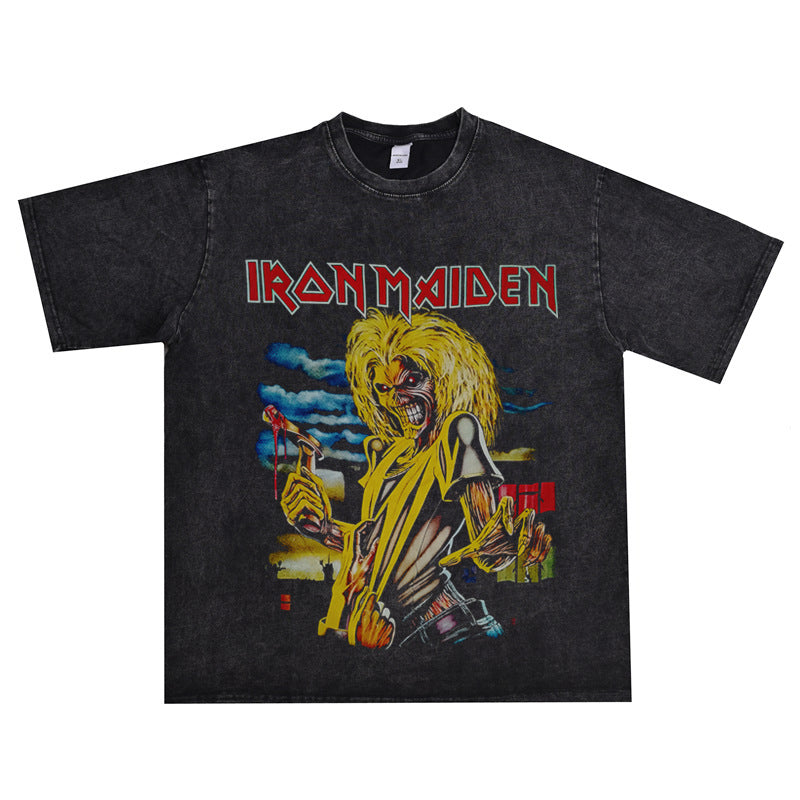 Rock Star T Shirt Iron Maiden Band Rock Retro Distressed T-shirt Loose