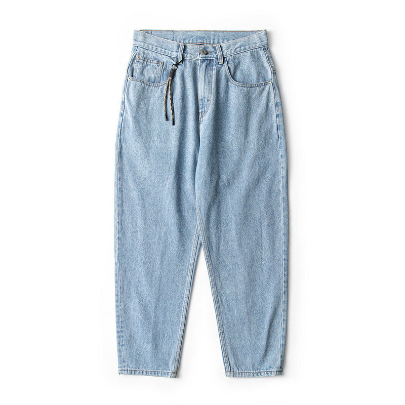 Men Jeans Wide Leg Jeans Hip Hop Retro Loose Ankle-Tied Casual Trousers