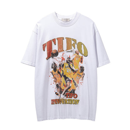 Men Vintage T-Shirt Printed Short-Sleeved T-shirt Men's Summer Loose
