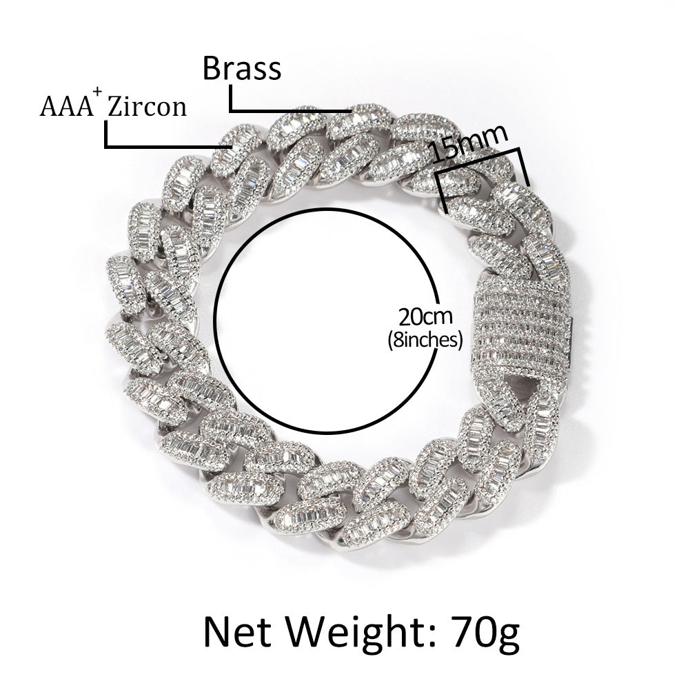 Bracelet 14MMT Square Zircon Hip Hop Cuban Chain Bracelet Spectrum St. Valentine's