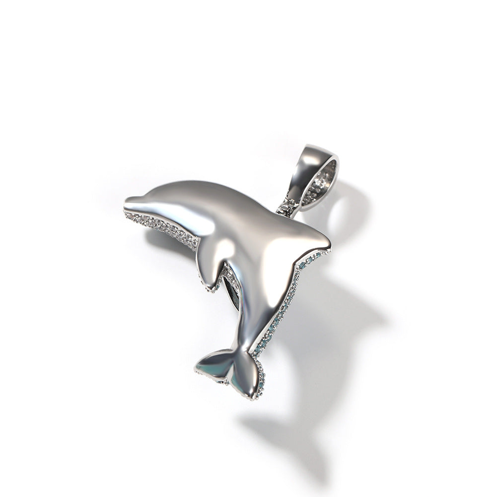Jewelry Diamond Dolphin Pendant Necklace Copper Zircon Animal Spectrum