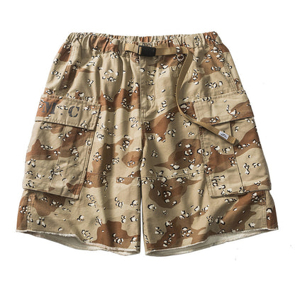 Men Shorts Camouflage Shorts with Belt Multi-Pocket Cargo Pants