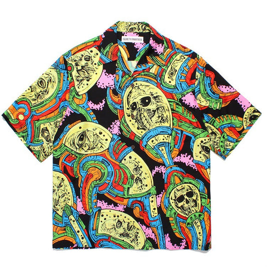 GUILTYPARTIES TIGER 24ss sci-fi graffiti, rayon casual, Hawaiian short-sleeved shirt