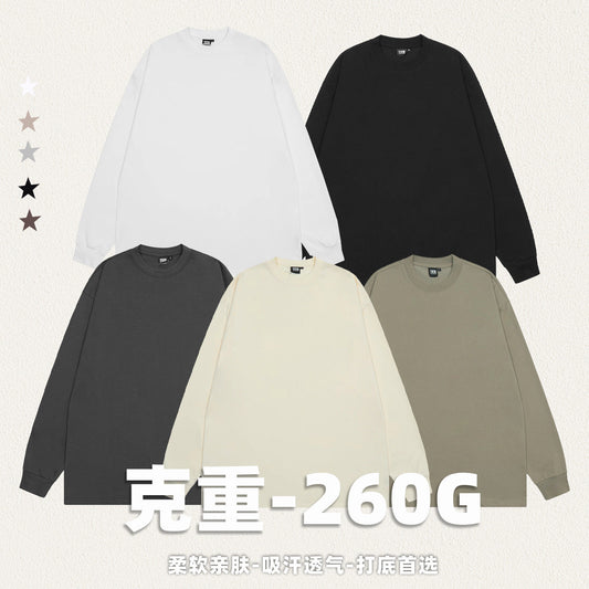 Men Long Sleeve T-Shirt Heavy Solid Color Long Sleeve T-shirt Pure Cotton