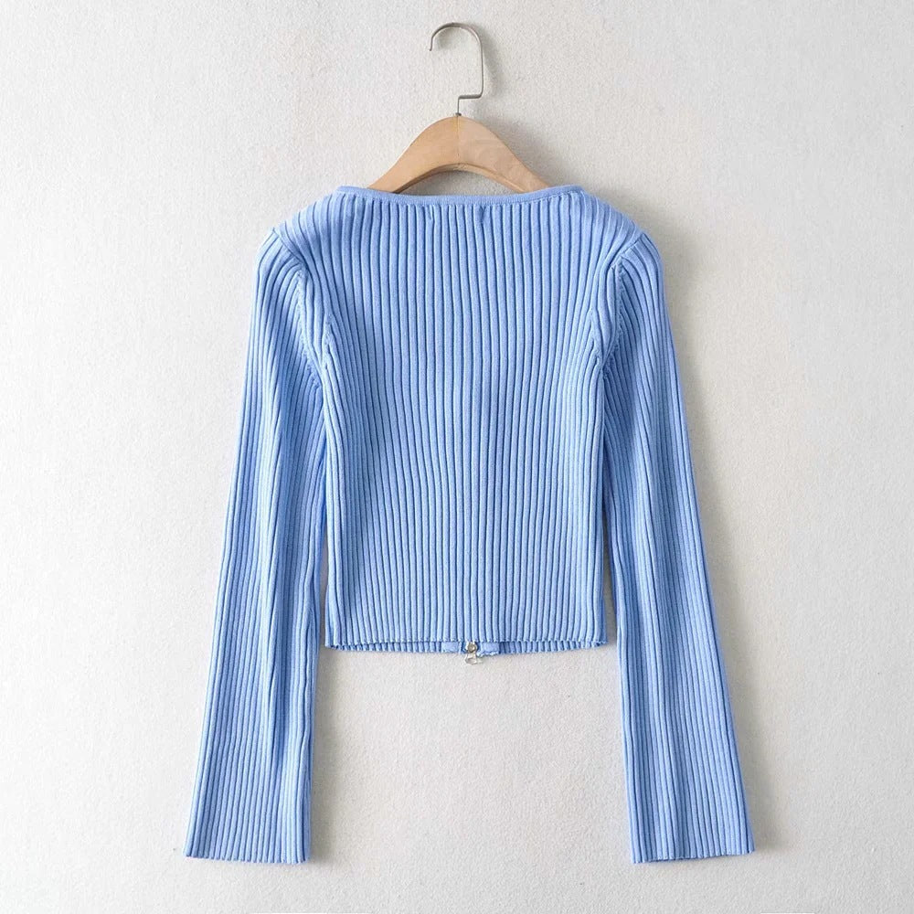Women Sweater Knit Wear Spring and Autumn Double Zipper Knitted Cardigan Jacket