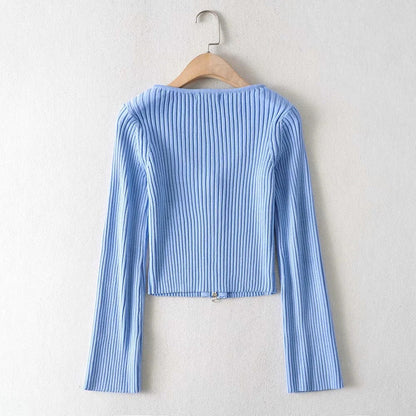 Women Sweater Knit Wear Spring and Autumn Double Zipper Knitted Cardigan Jacket