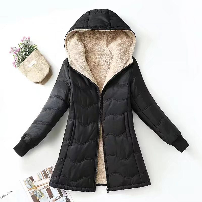 Women Cotton Coat Mid-Length Leisure Fleece-lined Imitation Lamb Wool