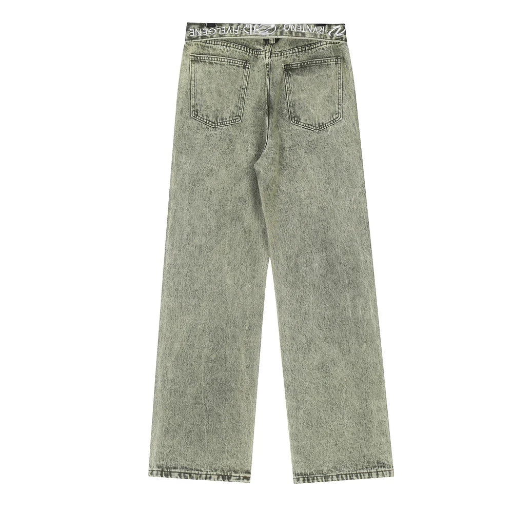 Women Pants Flanging Letter Embroidered Jeans Straight-Leg Pants