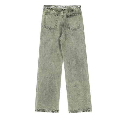 Women Pants Flanging Letter Embroidered Jeans Straight-Leg Pants